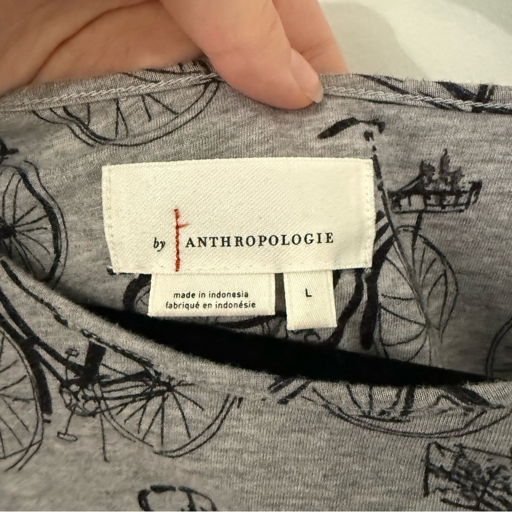Anthropologie Gray Bicycle Print Short Sleeve Top, Size L - Picture 3 of 5
